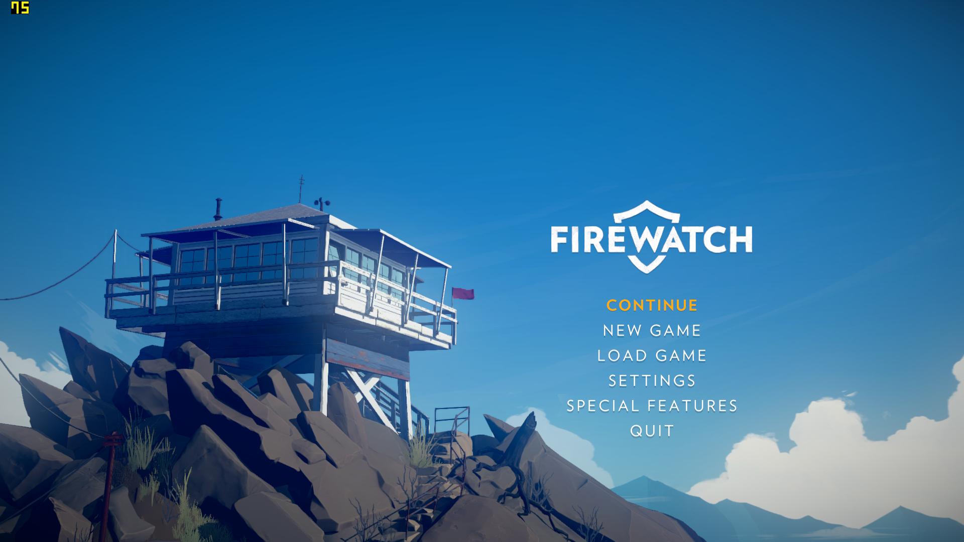 The Firewatch menu screen with a the Fraps FPS counter in the top left