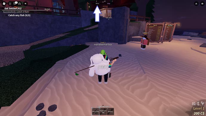 A screenshot of Fisch in Roblox showing the game's menu button.