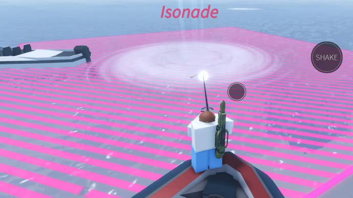 A fisherman fishing in a Strange Whirlpool in the Roblox game, Fisch.