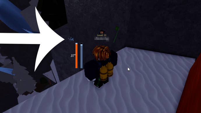 Arrow pointing at the Blizzard Totem in Fisch.