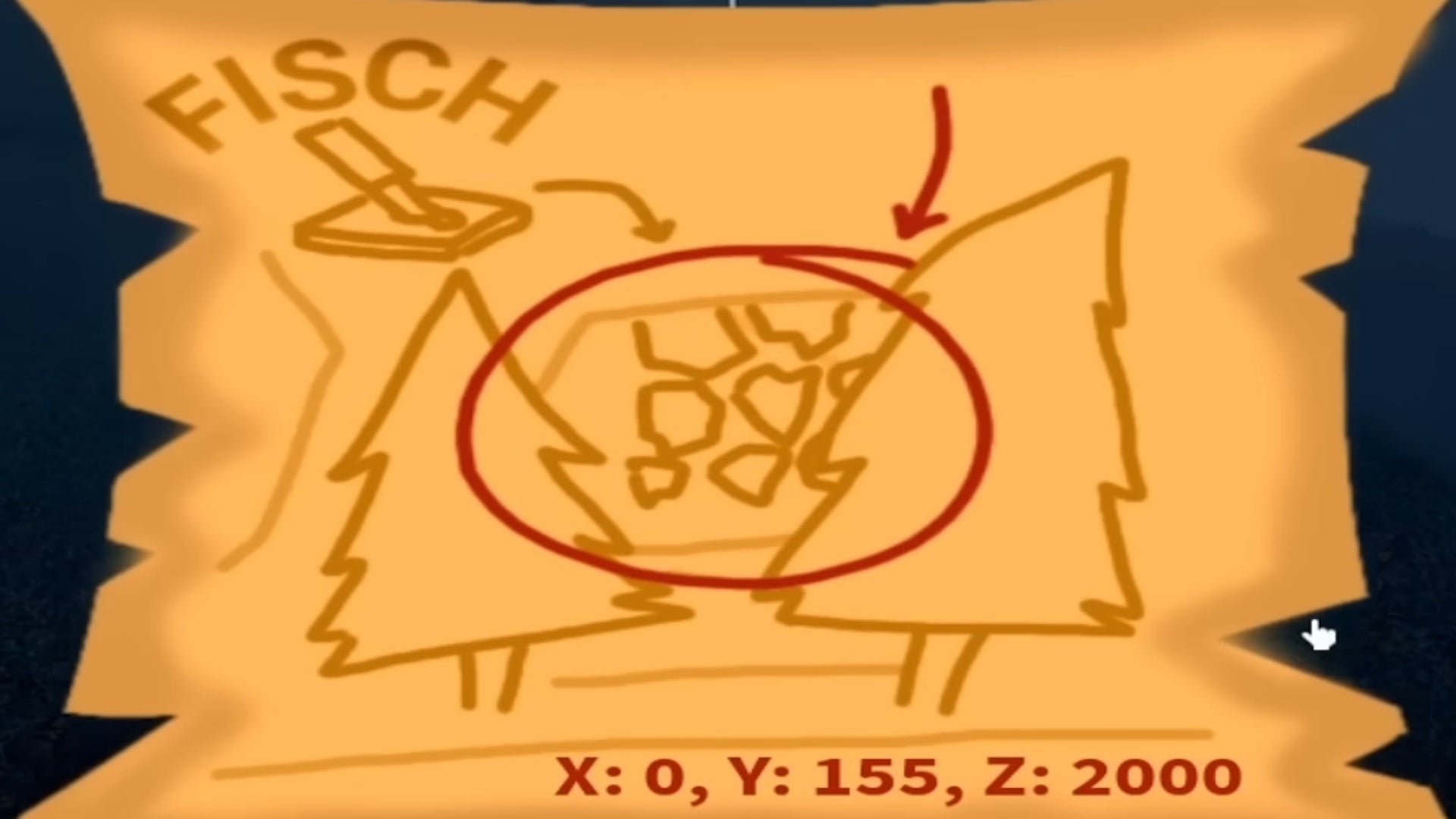 A map showing where to find the cultist lair entrance in Fisch - 4