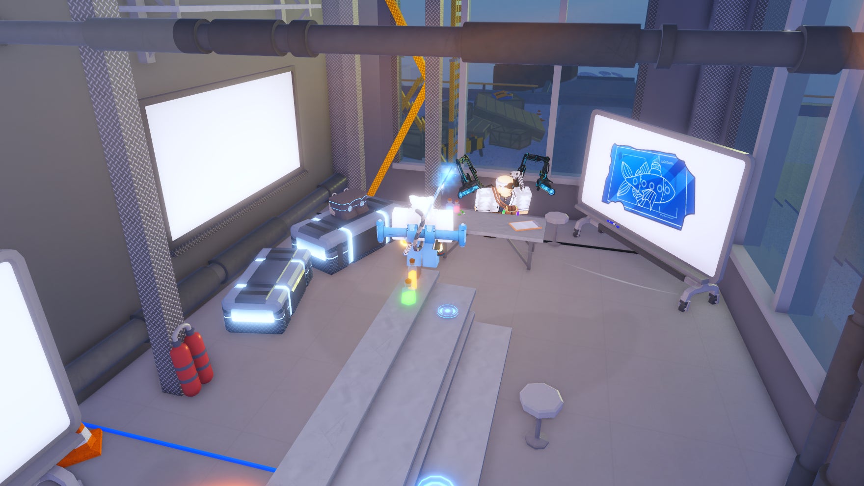 A Roblox character speaking to Dr Crookspine in the Laboratory in Fisch. - 1