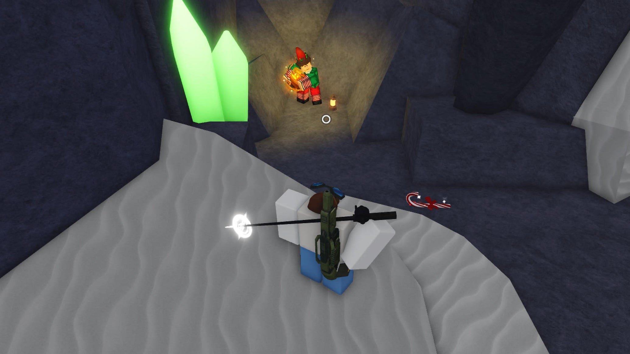 A fisherman standing over the Runaway Elf in Fisch. - 1
