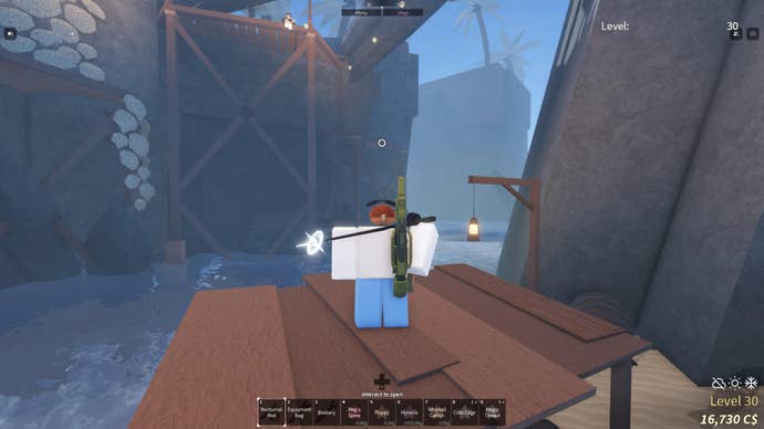 A fisherman on the docks of Sunstone Island in Fisch.