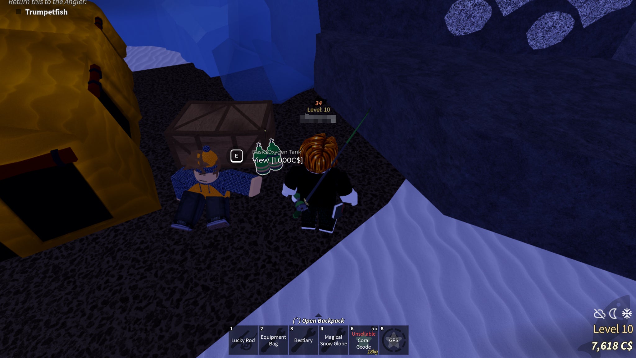 A Fisch character standing near the spot where they can purchase the Basic Oxygen Tank. - 7