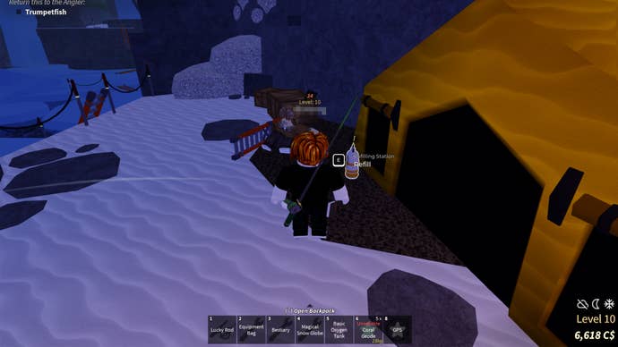 Fisch's figure standing near the place where you can refill your oxygen tank in the Northern Expedition.