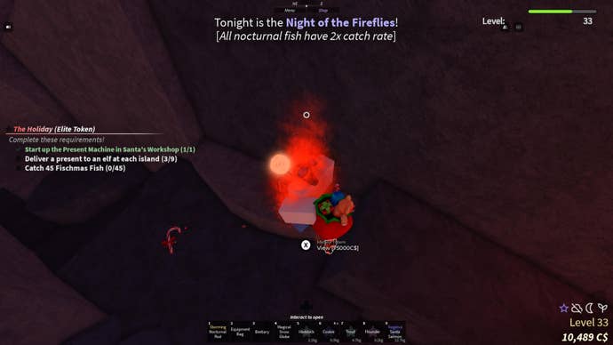 A fisherman climbing the inside of the Roslit Volcano in Fisch.