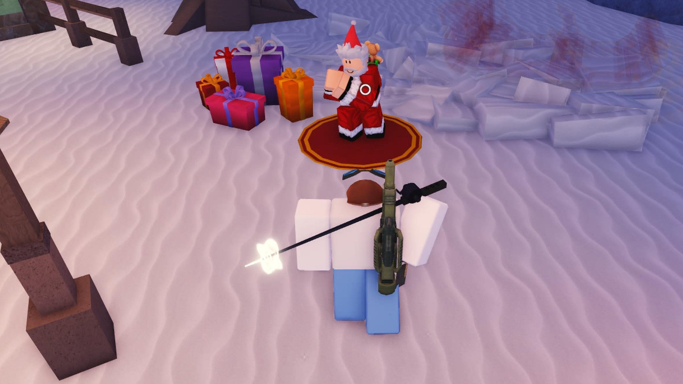 A fisherman standing in front of Santa Claus in Fisch.