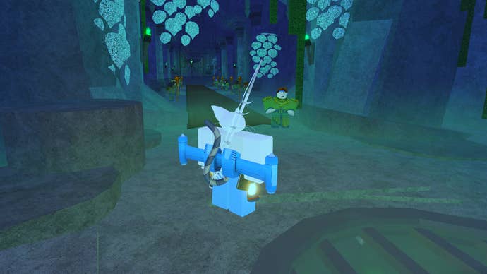 A Roblox character standing in the Dreamer’s Crypt in Fisch.