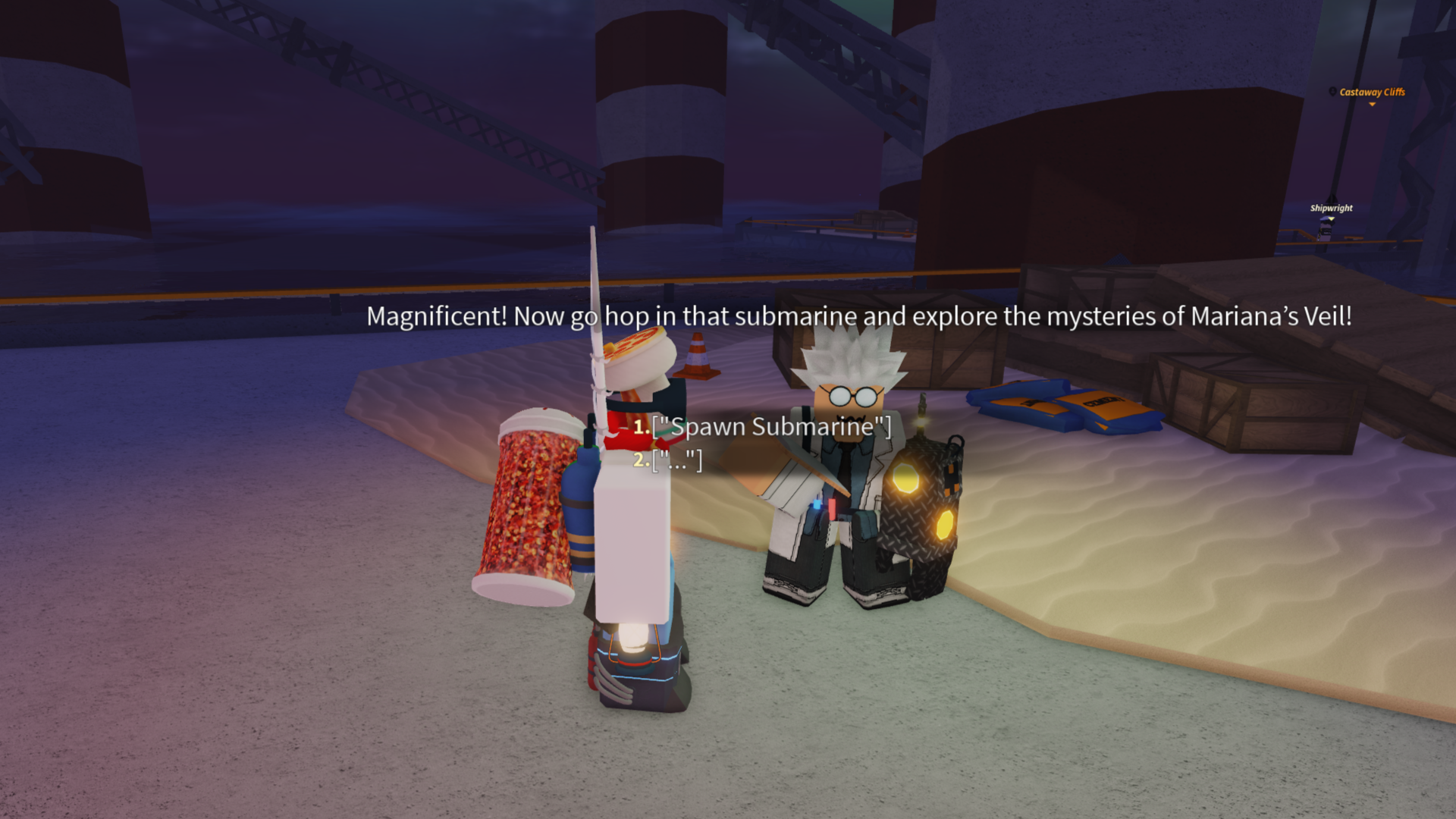 A character talking to Dr Finneus about Submarines in Fisch. - 3