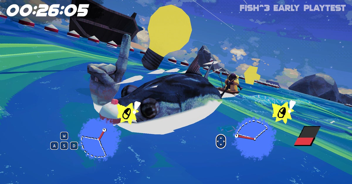 FISH³ is a surreal arcade fishing racer where you have to fish while you drive a fish-powered boat FISH³ is a surreal arcade fishing racer where you have to fish while you drive a fish-powered boat