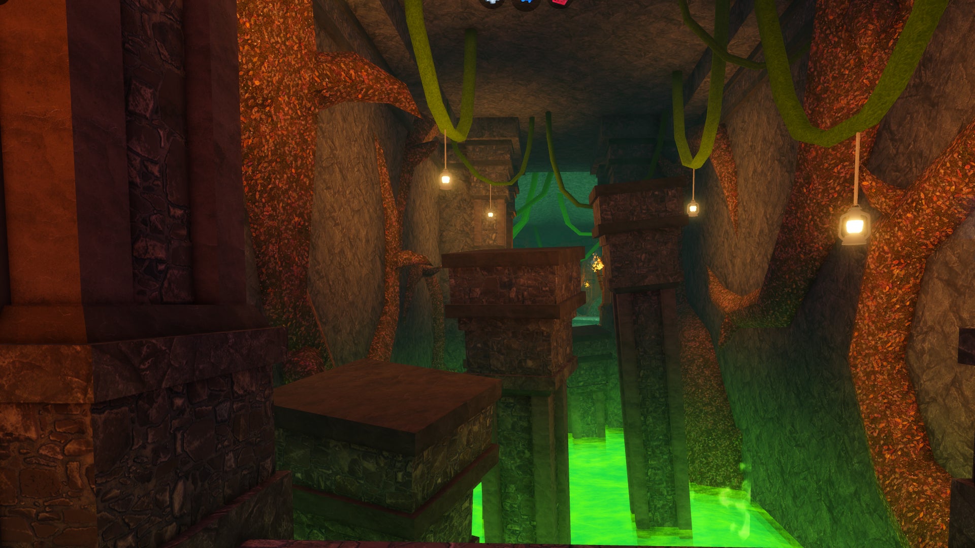 A first-person view of the broken platform obstacle course inside the Underground Cellar in Fish It. - 5