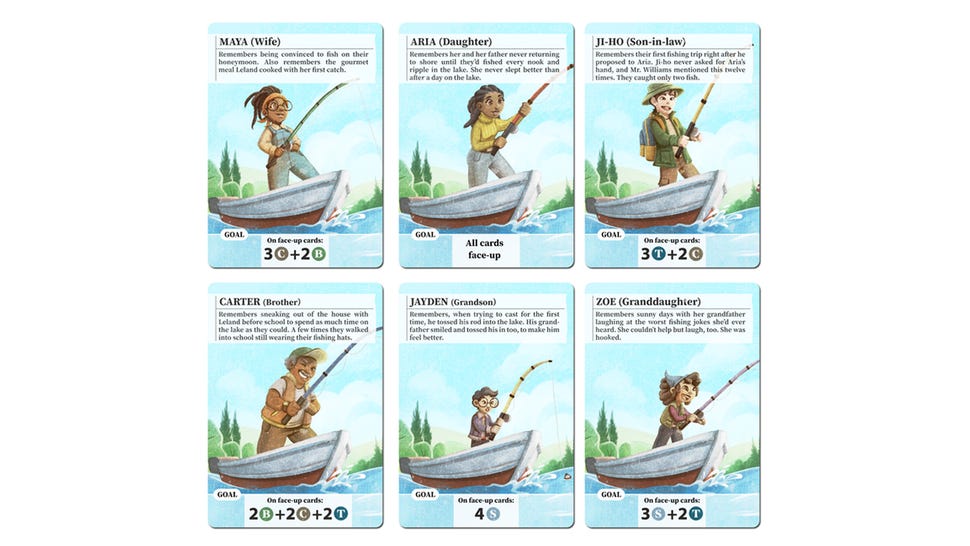 Cards for Fishing Lessons board game.