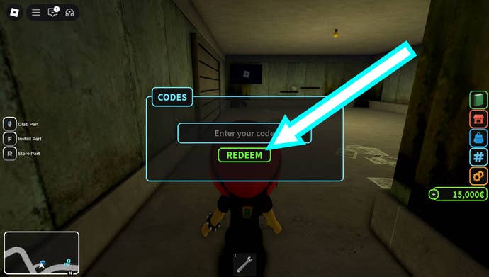 Arrowing pointing at redemption button in Fix it Up.