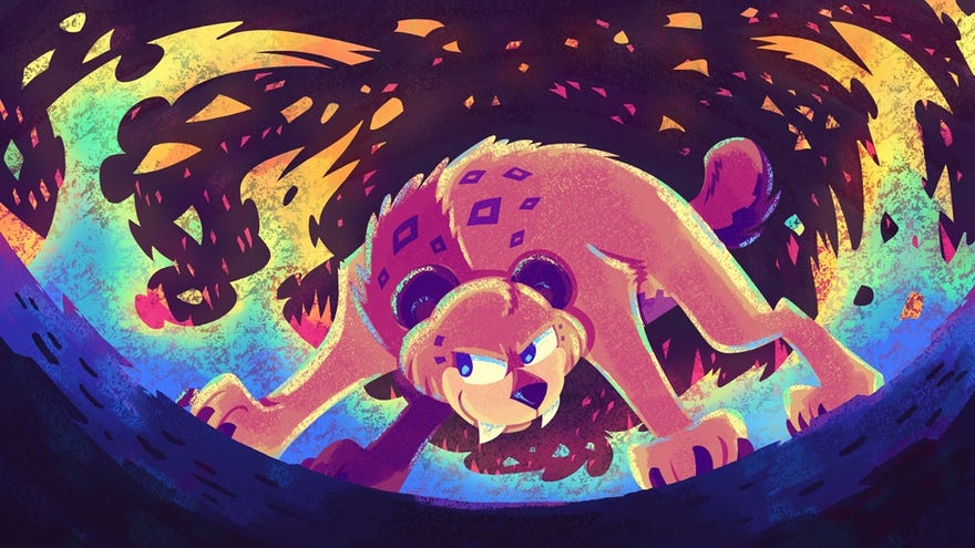 Flame Fatale’s cool mascot, it’s a bit cat (a lion?) surrounded by fire.