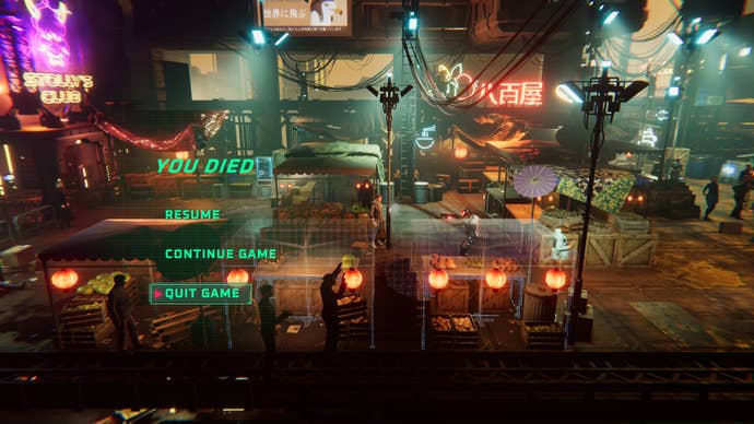 A “You Died” screen, with the player hovering over the “Quit” button.