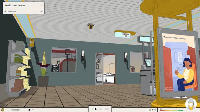 An interior shot of a gas station from Flat Eye