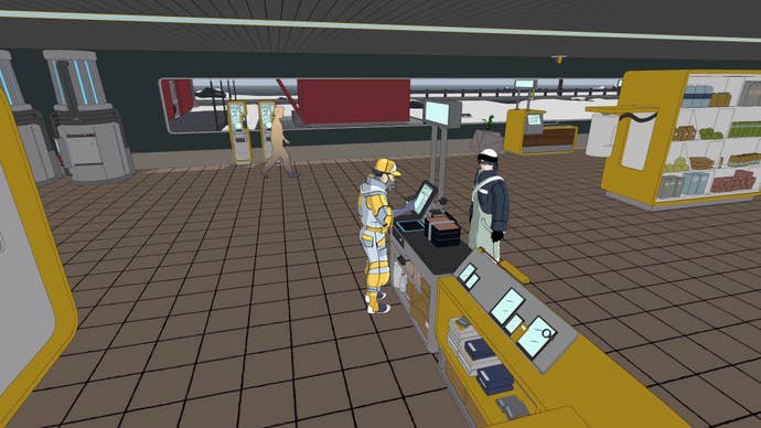 A clerk serves a customer in Flat Eye