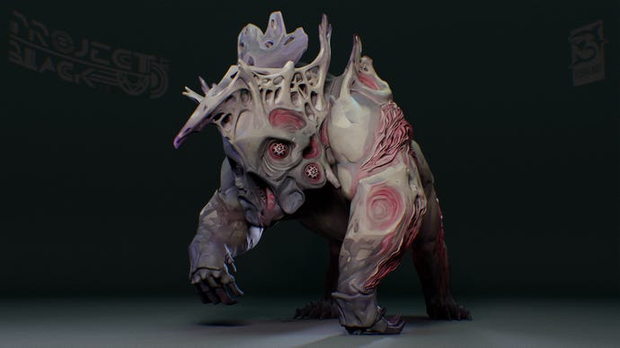 A hulking beast with large forelegs, pale skin and spike bits from cancelled Fishlabs game Project Black A hulking beast with large forelegs, pale skin and spike bits from cancelled Fishlabs game Project Black