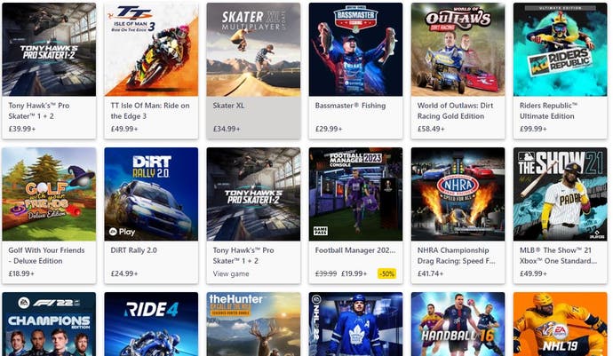Screenshot of the PC game pass listings showing FM23 amongst several other sports games