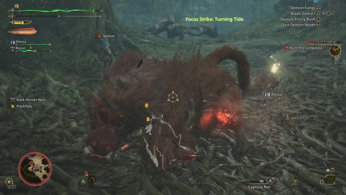 A monster showing a glowing red wound, ready to be attacked