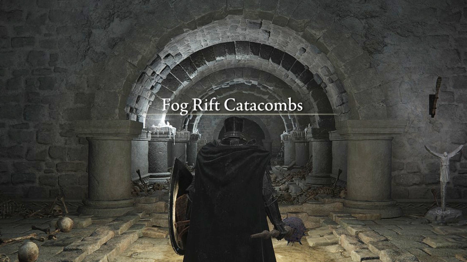 A screenshot showing the entrance of the Fog Rift Catacombs in Elden Ring: Shadow of the Erdtree. - 1