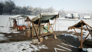 A food stall merchant in Manor Lords.