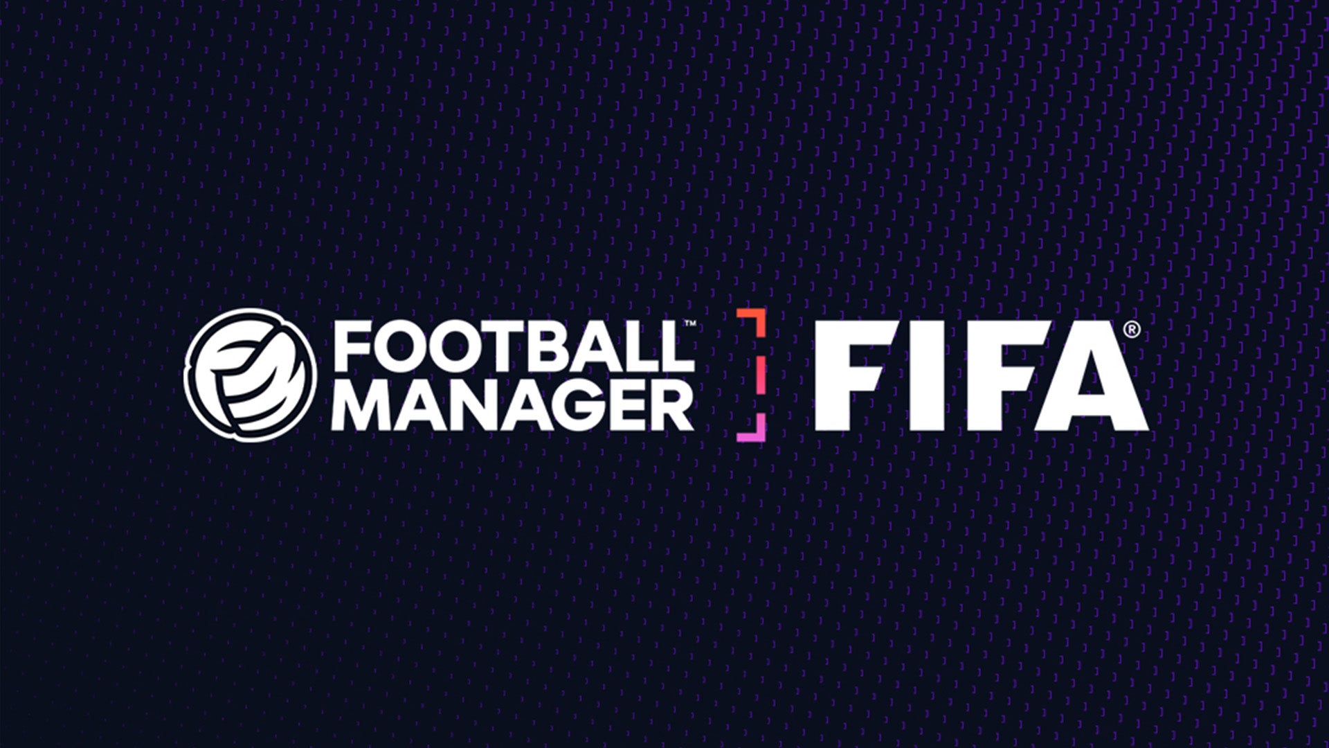 The logos for Football Manager and FIFA successful beforehand of a acheronian purple, textured background.