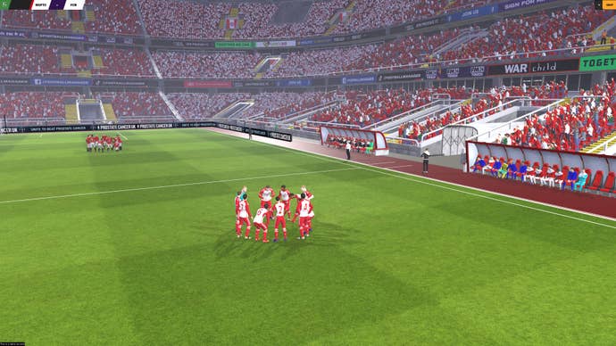 Two teams huddle in Football Manager 2024.