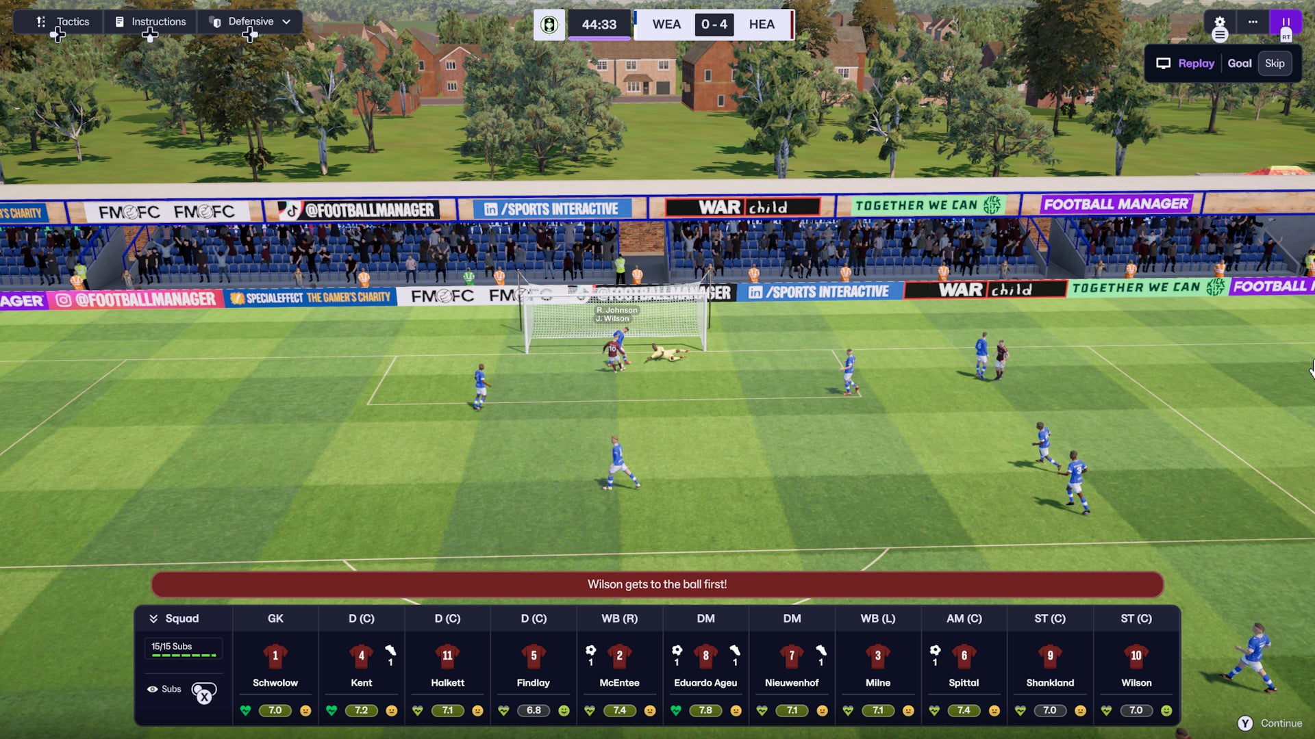 James Wilson scoring a goal for Hearts in Football Manager 26. - 1