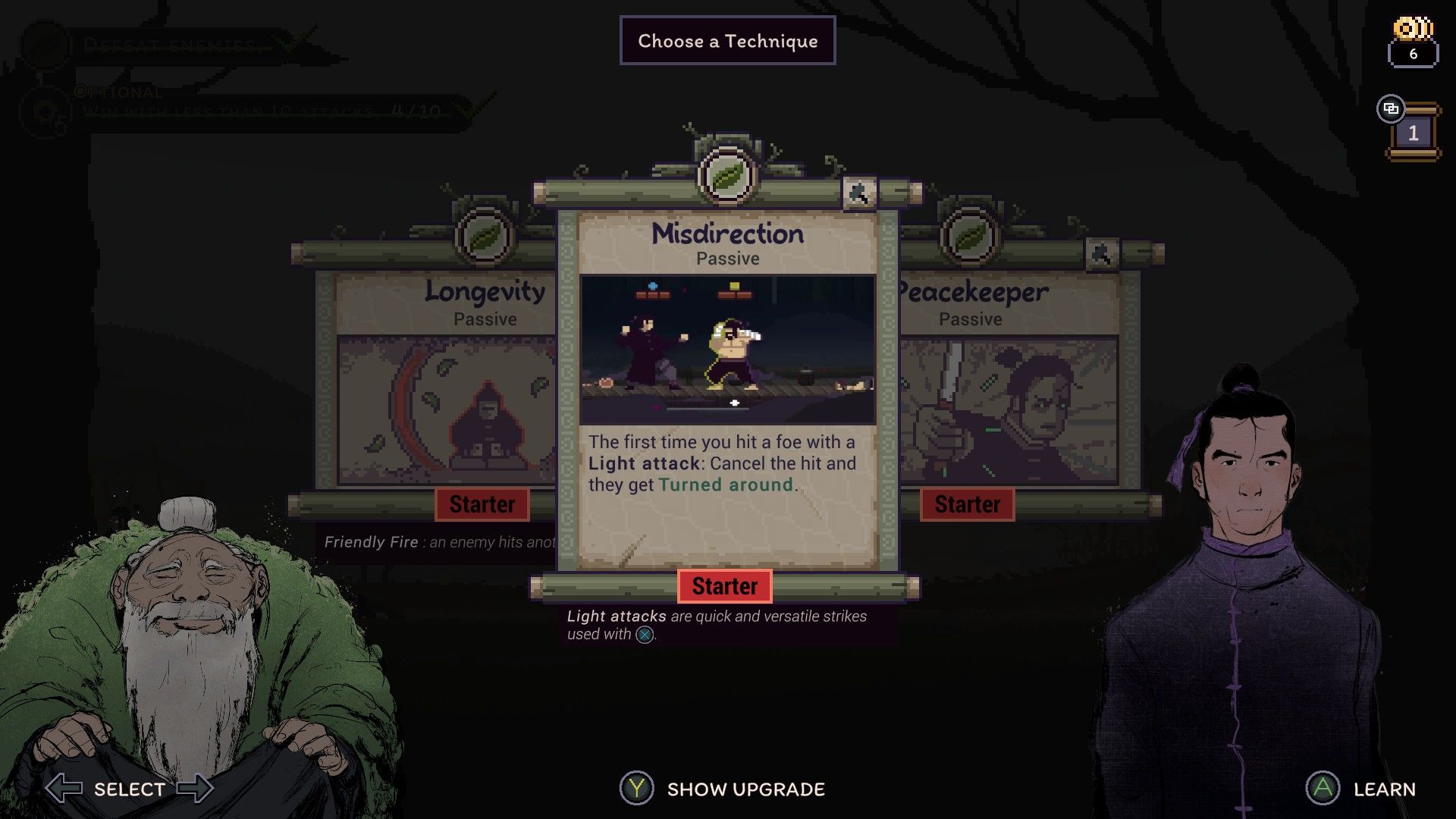 The player chooses from three skills, as the figure of his Leaf master watches on. - 4