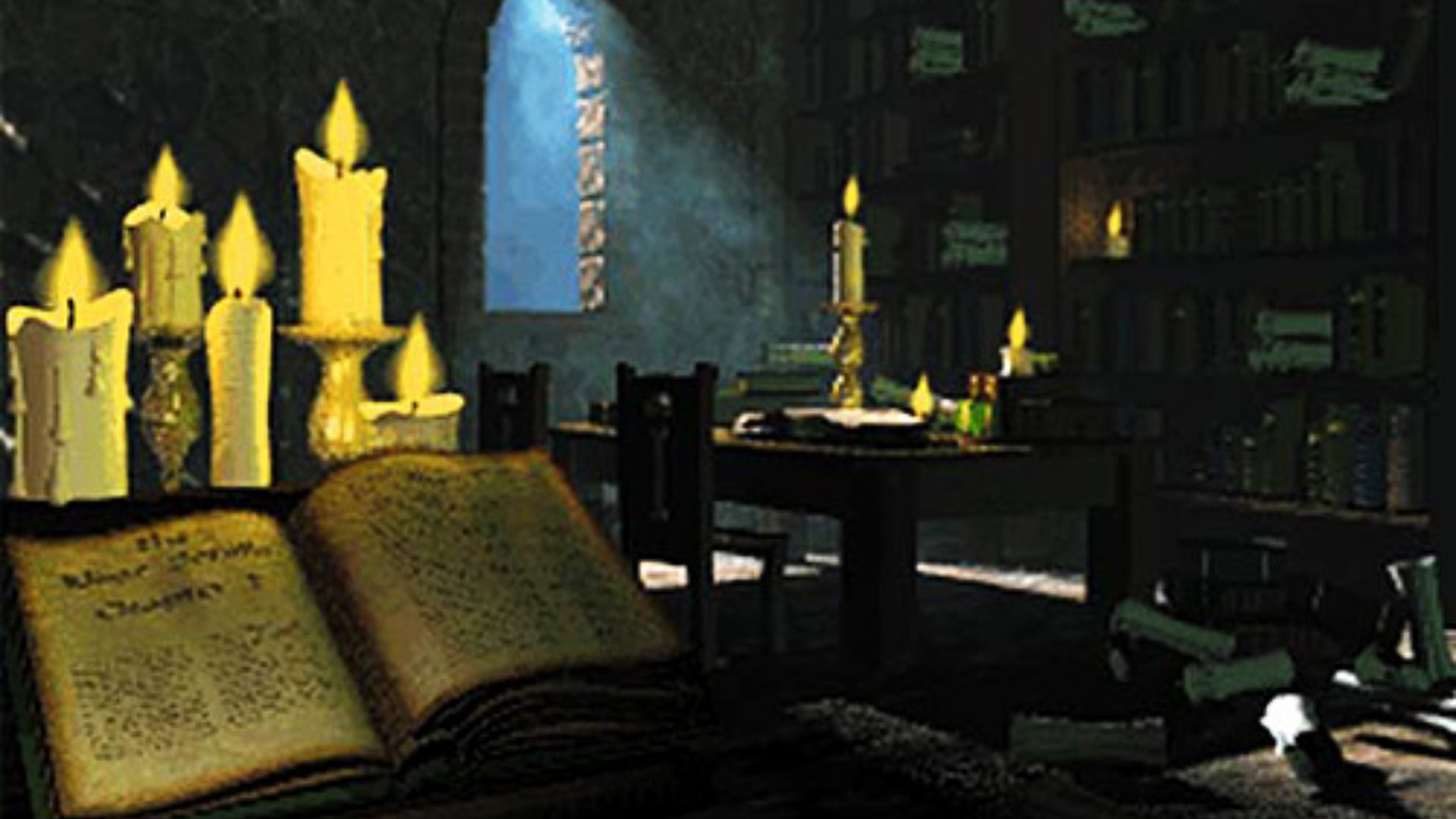 An open storybook in a library in The Elder Scrolls II: Daggerfall. - 1
