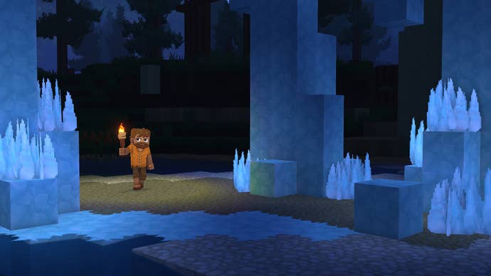 A quality exploring astatine nighttime successful Hytale.