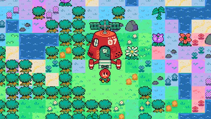 A GBA-like pixel creation crippled of a cute fig successful beforehand of a spaceship successful Formless Star.