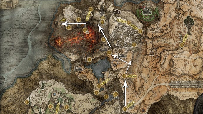 Visite guidée du Fort Laiedd d'Elden Ring 2 L'itinéraire vers Fort Laiedd sur la carte d'Elden Ring.