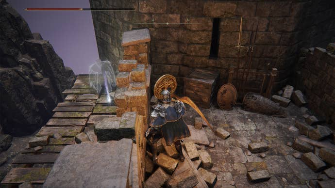 A ghost at the top of Fort Laiedd in Elden Ring.