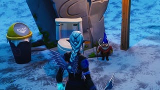 Where to find Fortbyte 48: Accessible by using the Vox Pickaxe to smash the gnome beside a mountain top throne in Fortnite