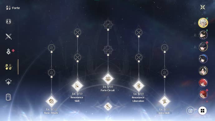 A screenshot showing the Forte menu in Wuthering Waves.