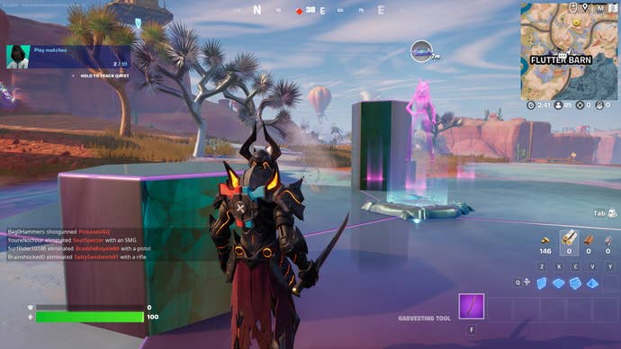 Fortnite Howler Claws: An animated man in black armor stands on a chrome surface