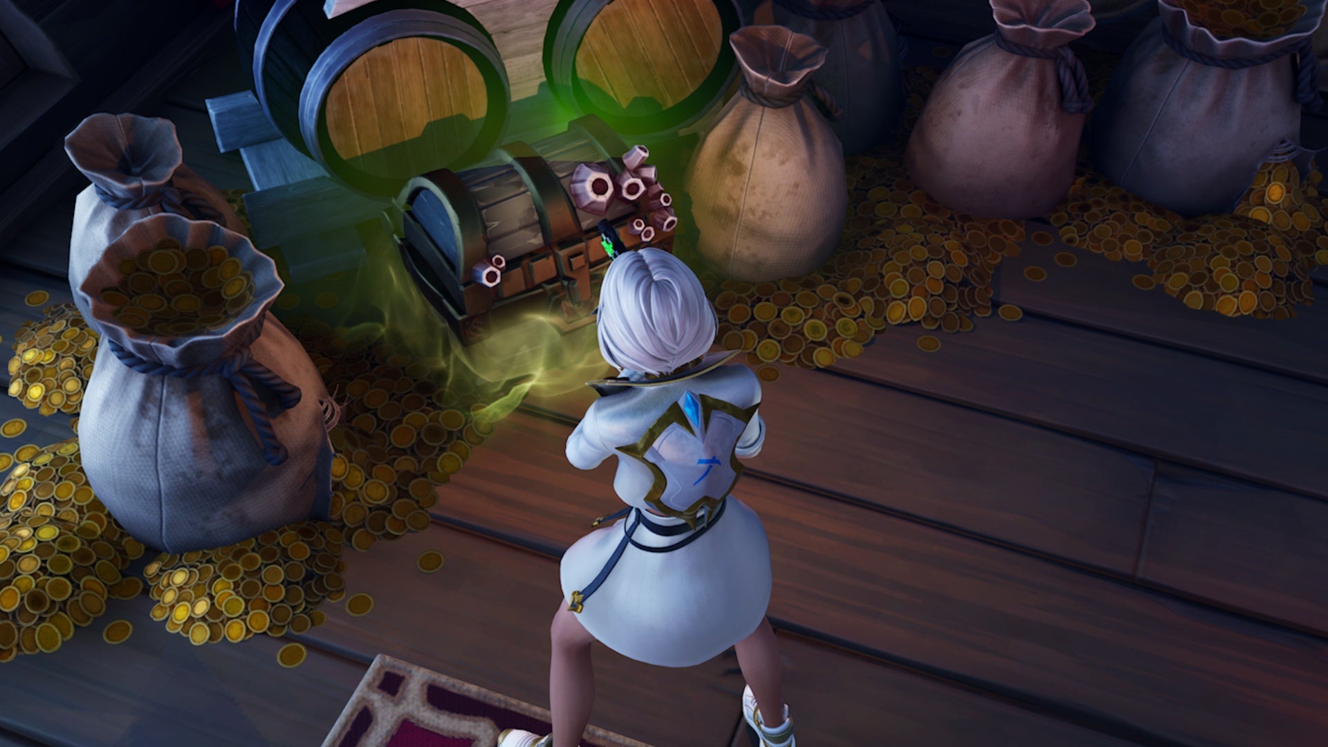 fortnite aphrodite facing treasure chest in pirate ship