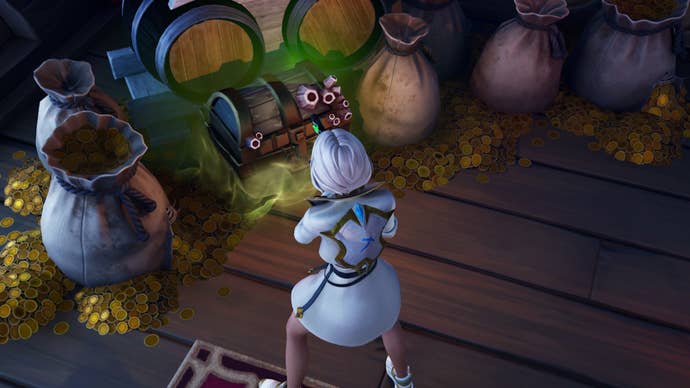 fortnite aphrodite facing treasure chest in pirate ship