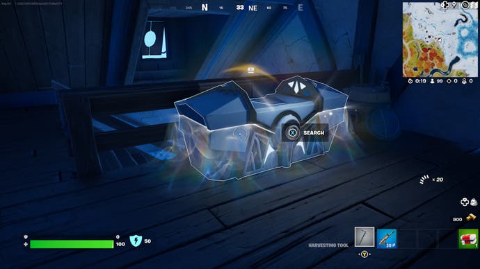 Fortnite, Brutal Bastion Oathbound Chest three in the attic of a building.