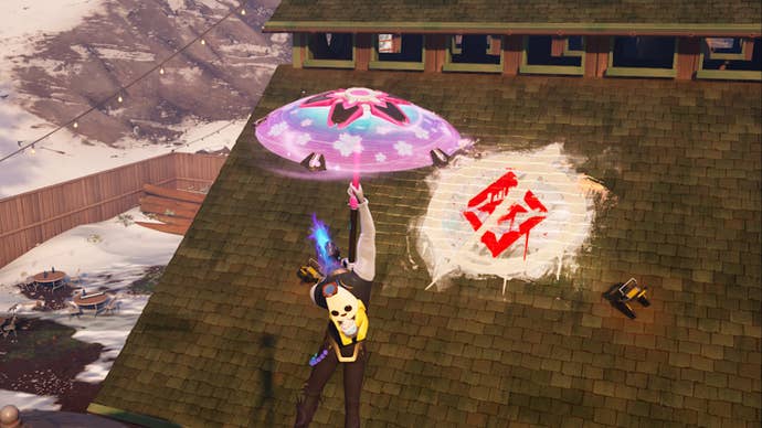 fortnite c5s1 character facing underground graffiti symbol on roof