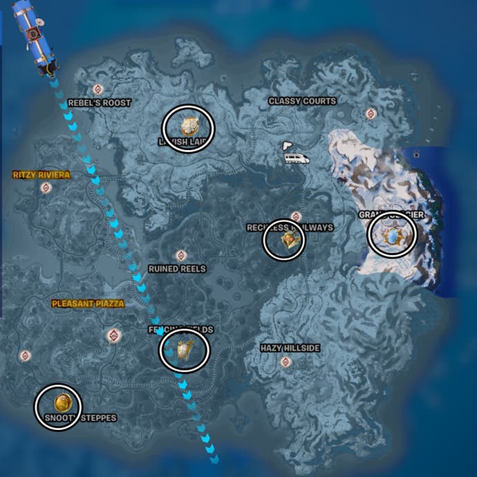fortnite c5s1 vault locations circled on map