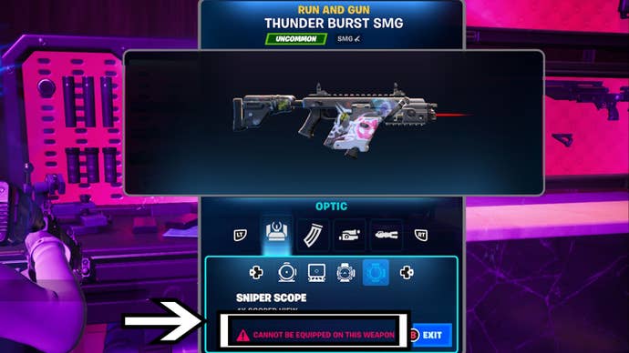 fortnite c5s1 weapon mod menu mod not compatible notification highlighted