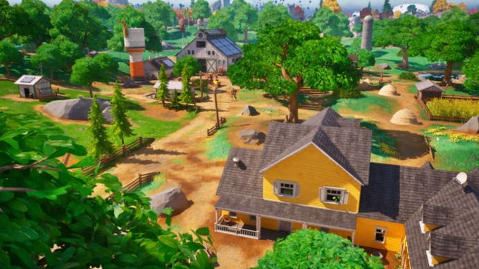 Fortnite, official Epic Games image of a P.O.I, a yellow house in Chapter Four.