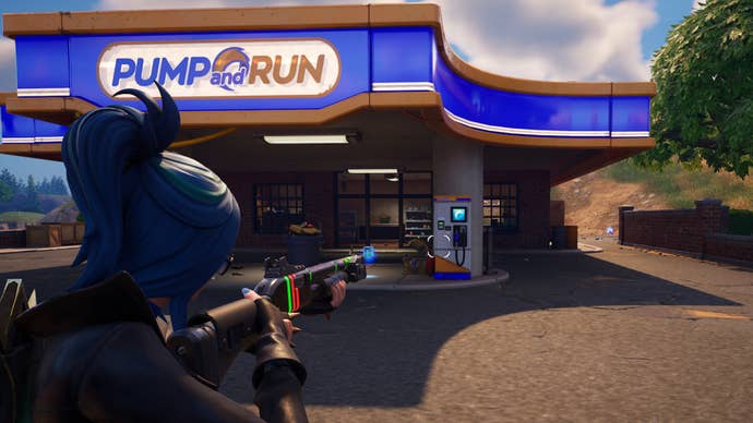 fortnite character aiming at fuel pump