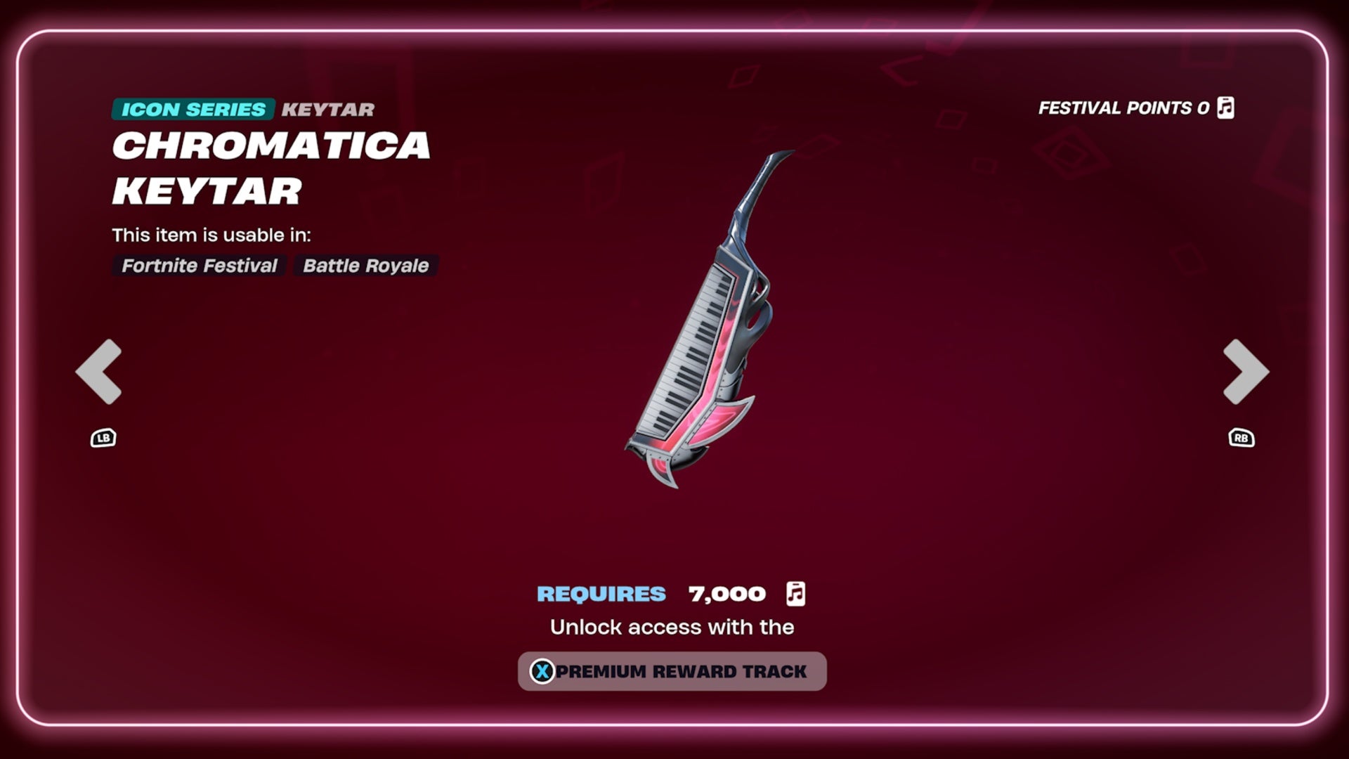 A chrome colour keytar sits on a deep red background.