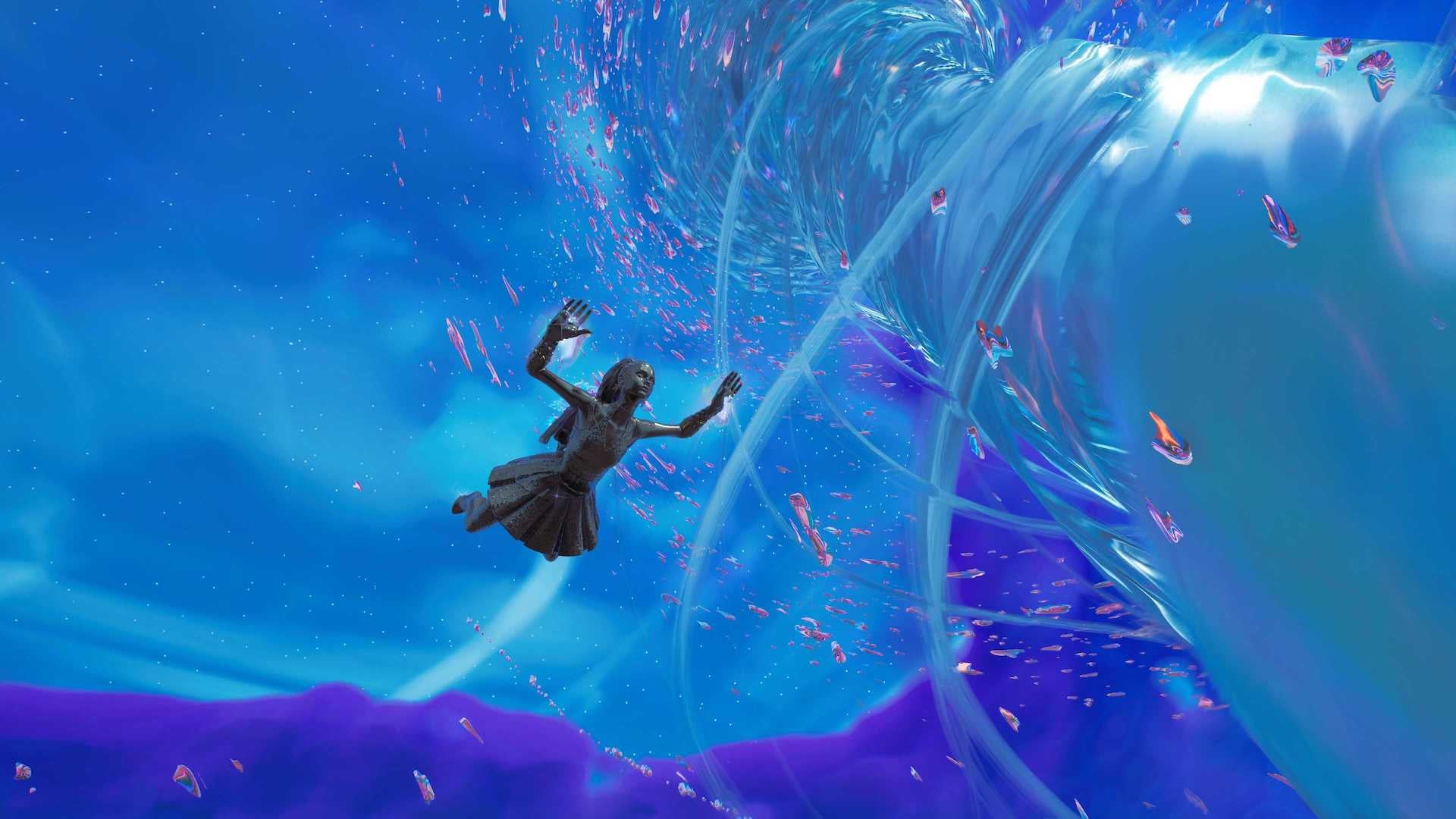 A character uses a Chrome Vortex to fly while chromed