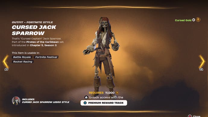fortnite cursed jack sparrow skin in rewards menu